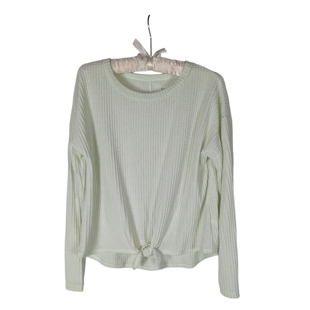 So Shirt 18/20 Junior's Green Knot Tie Hem Long Sleeve Waffle Knit